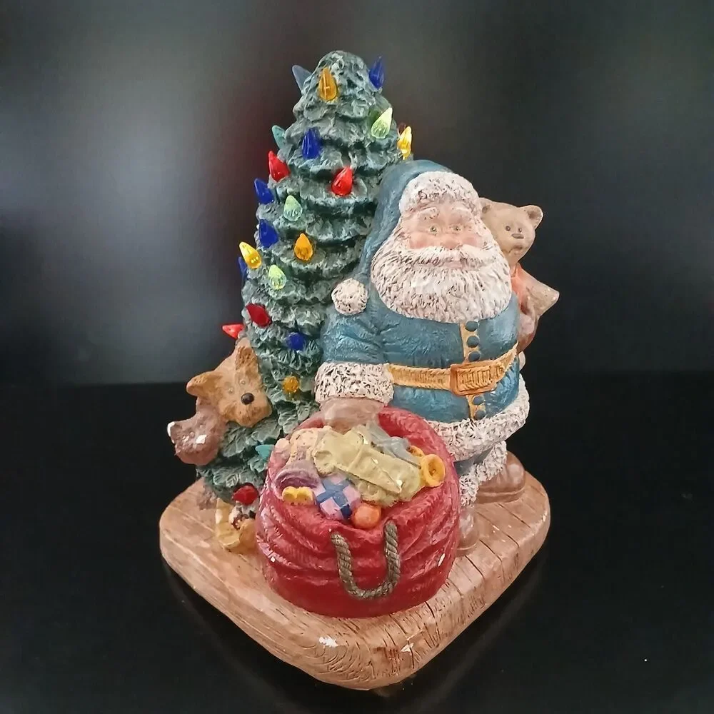Vintage Wee Crafts Ceramic Light Up Santa & Christmas Tree Toy Bag Figurine